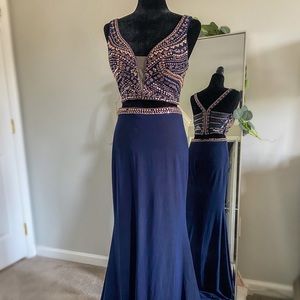 Two-Piece Navy Prom Gown